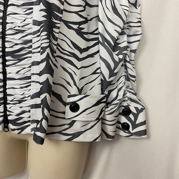Clara Sun Woo Jacket Womens Large Animal Print Black White Shirred Stretchy Zip - Picture 3 of 14